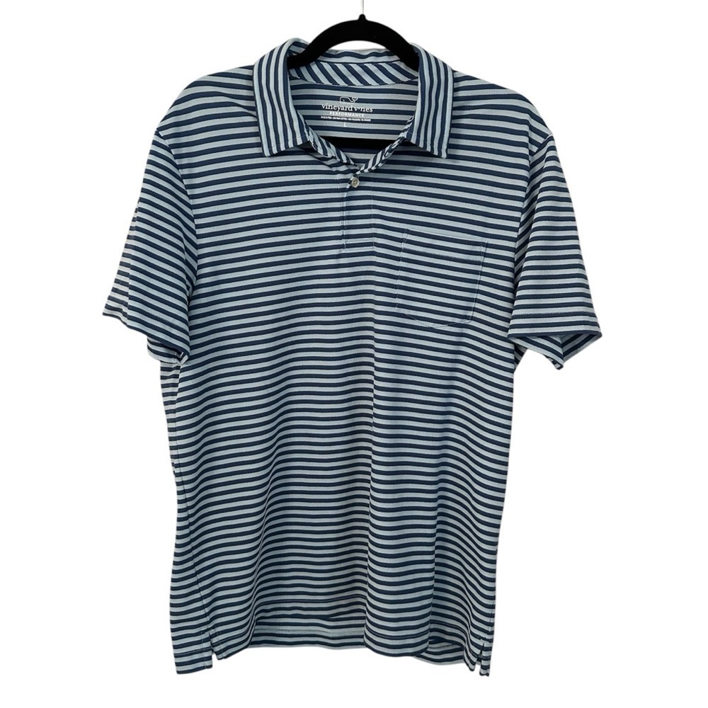 Vineyards Vines Men’s Short Sleeve Blue & White Striped Performance Polo Sz L GU
